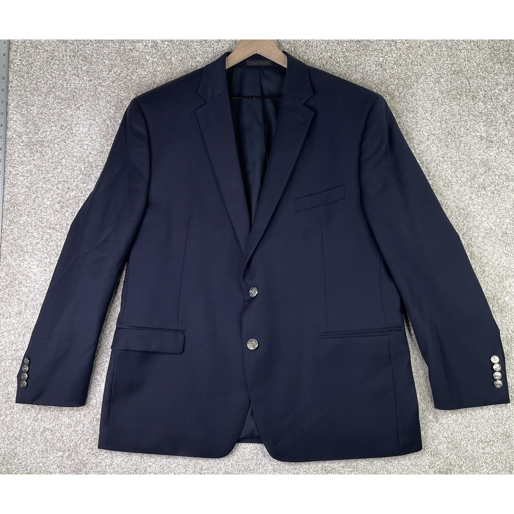 Lauren Ralph Lauren Blazer Mens 46R Navy Blue 100% Wool Silver Crest Buttons